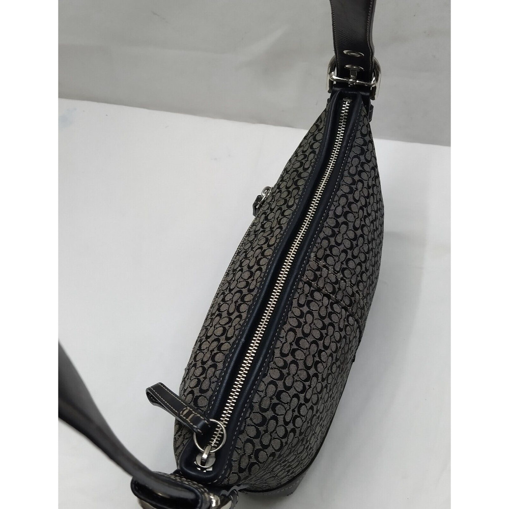 Coach Signature Mini C Black Canvas Leather Trim Zipper Hobo Shoulder Bag - Picture 9 of 16